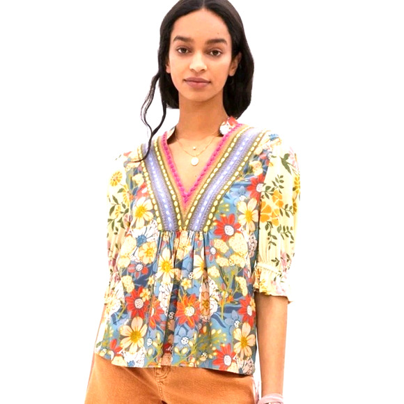 Blank London Stephanie Top Womens Small Anthropologie Floral Embroidered - Picture 1 of 11